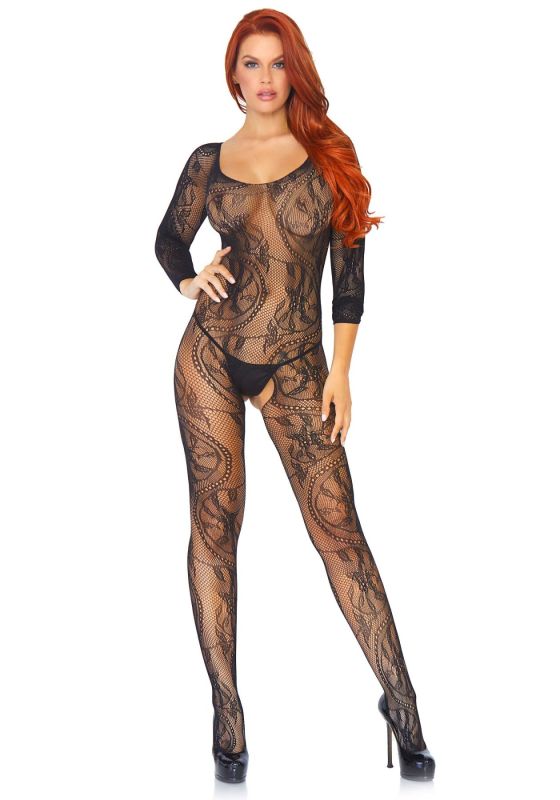 Бодистокинг Leg Avenue Swirl Lace Bodystocking One size Black, ажурная ткань, доступ