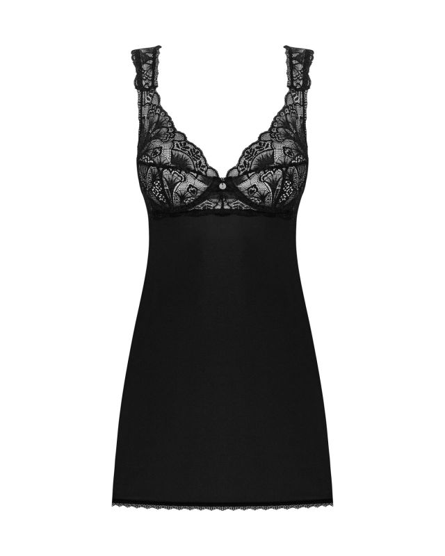 Сорочка бэби-долл с кружевом на груди Obsessive Donna Dream babydoll XL/2XL Black, стринги