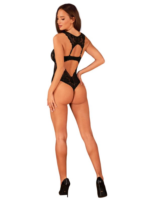(SALE) Кружевное боди Obsessive Donna Dream crotchless teddy XS/S Black, открытый доступ
