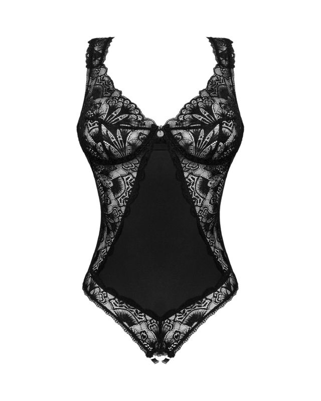 (SALE) Кружевное боди Obsessive Donna Dream crotchless teddy M/L Black, открытый доступ