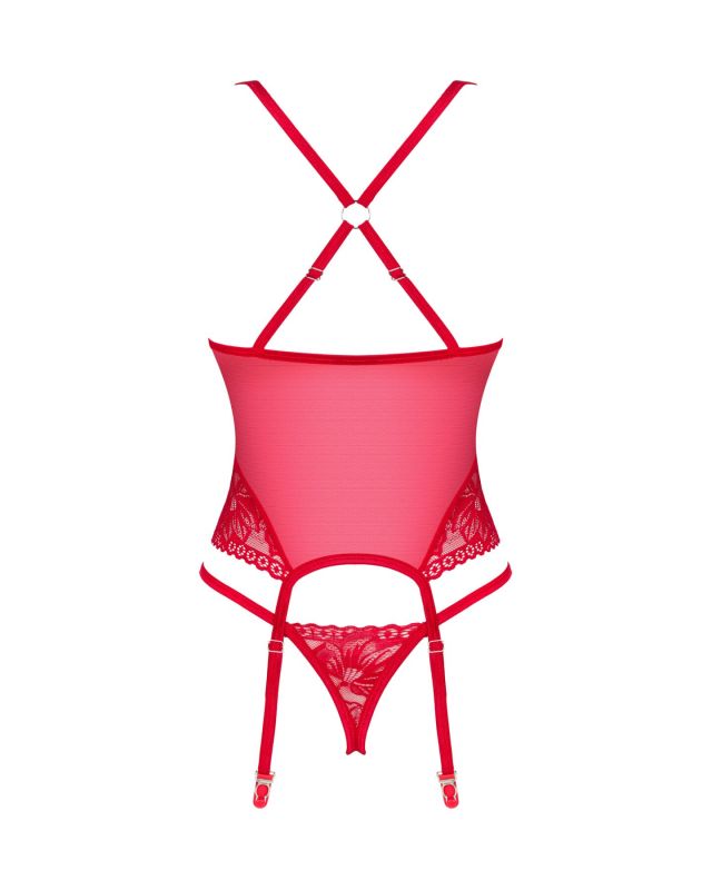 Прозрачный корсет Obsessive Lacelove corset M/L Red, кружево, подвязки для чулок