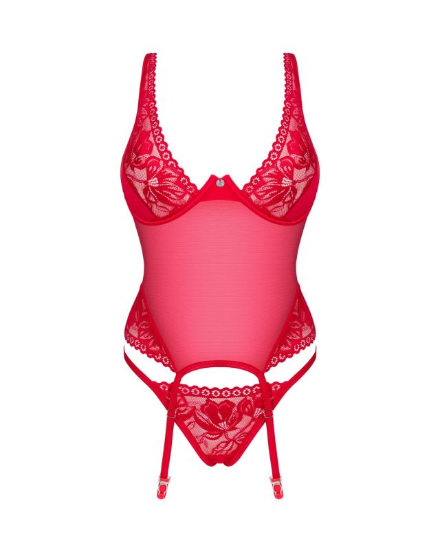 Прозрачный корсет Obsessive Lacelove corset M/L Red, кружево, подвязки для чулок