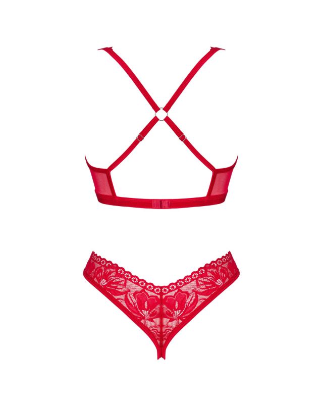 Комплект белья Obsessive Lacelove cupless 2-pcs set XS/S Red, открытый доступ, открытая грудь