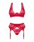 Комплект белья Obsessive Lacelove cupless 3-pcs set XL/2XL Red, бюстгальтер, стринги, пояс для чулок