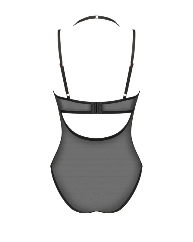 Прозрачное боди Obsessive Selinne teddy XL/2XL Black, мелкая сетка, двойные бретели