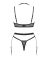 Комплект белья Obsessive Selinne 3-pcs set XL/2XL Black, бюстгальтер, стринги пояс для чулок