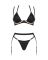 Комплект белья Obsessive Selinne 3-pcs set XL/2XL Black, бюстгальтер, стринги пояс для чулок