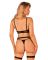 Комплект белья Obsessive Selinne 3-pcs set XL/2XL Black, бюстгальтер, стринги пояс для чулок