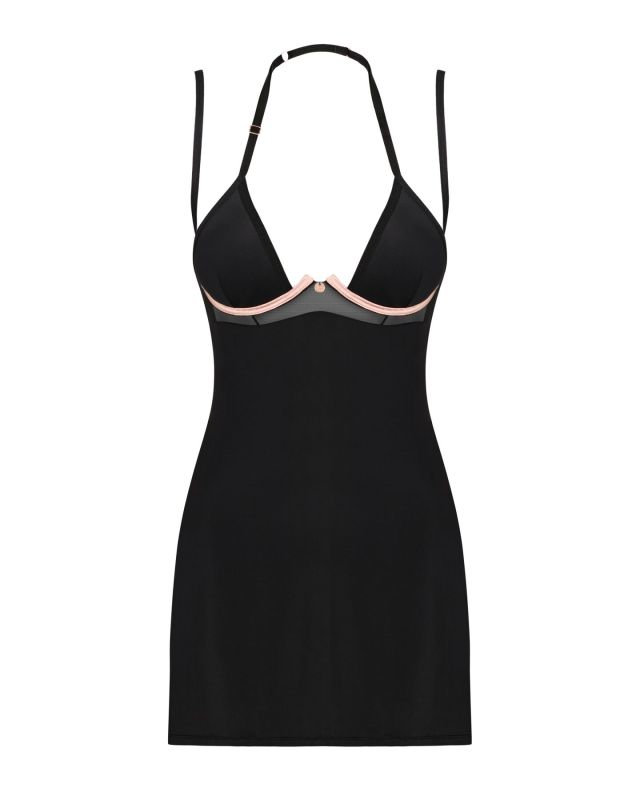 Сорочка Obsessive Selinne chemise & thong M/L Black, стринги, двойные бретели