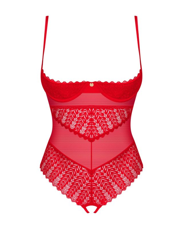 Боди с доступом Obsessive Ingridia crotchless teddy M/L, красное, открытая грудь
