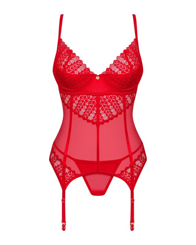 Комплект корсет и стринги Obsessive Ingridia corset & thong XS/S, красный