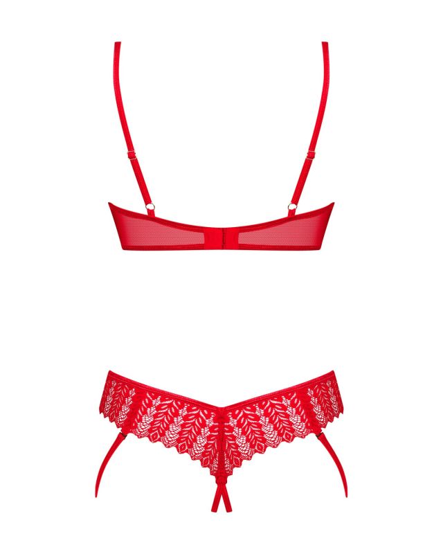 Комплект Obsessive Ingridia 2-pcs crotchless set XL/2XL, красный, с доступом, открытая грудь