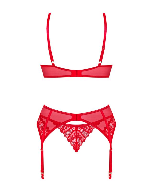 Комплект Obsessive Ingridia 3-pcs set XS/S, красный, бюстгальтер, стринги, пояс