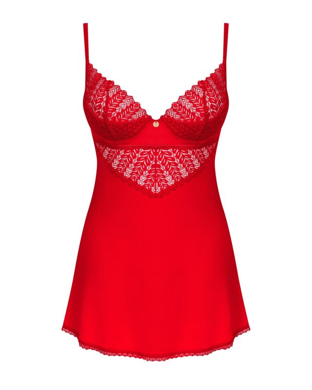 Пеньюар Obsessive Ingridia chemise & thong M/L, красный, сорочка, стринги