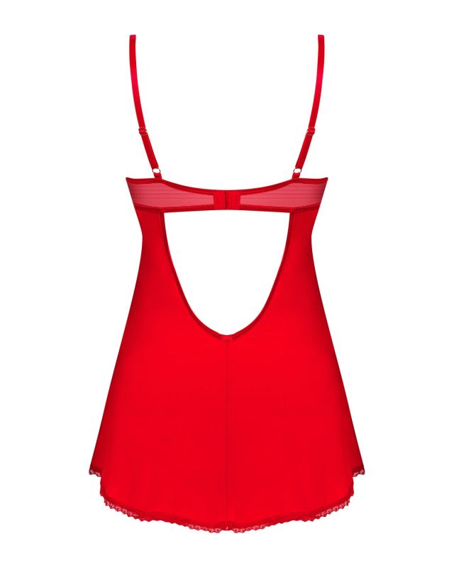 Пеньюар Obsessive Ingridia chemise & thong M/L, красный, сорочка, стринги