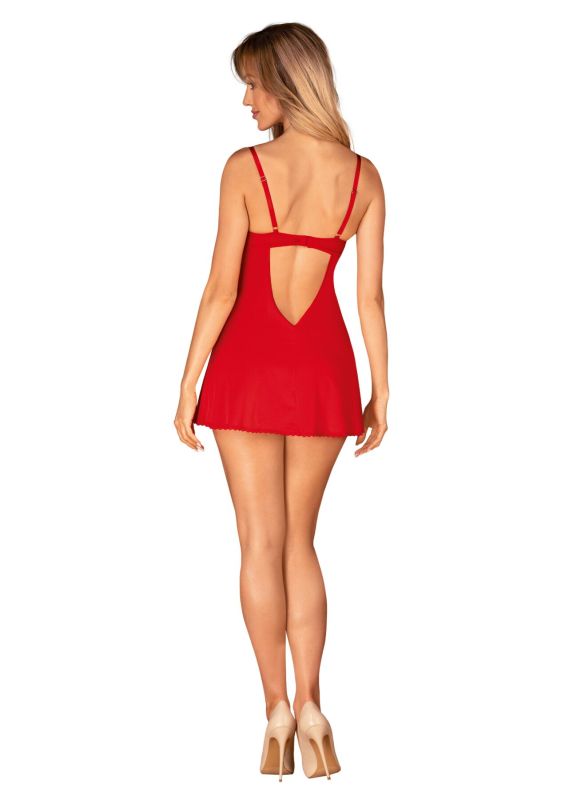 Пеньюар Obsessive Ingridia chemise & thong XL/2XL, красный, сорочка, стринги