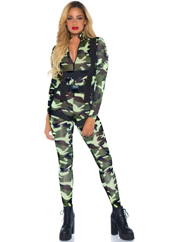 Эротический костюм десантницы Leg Avenue Pretty Paratrooper L, комбинезон, портупея