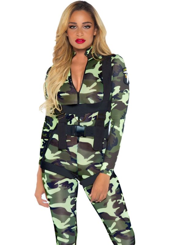 Эротический костюм десантницы Leg Avenue Pretty Paratrooper L, комбинезон, портупея