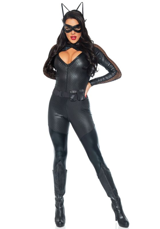 Эротический костюм супергероя-кошечки Leg Avenue Wicked Kitty L, комбинезон, пояс, маска, ушки