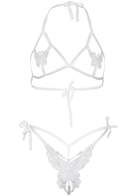Эротический комплект с открытой чашкой Leg Avenue Open cup bra and pearl panty One Size White