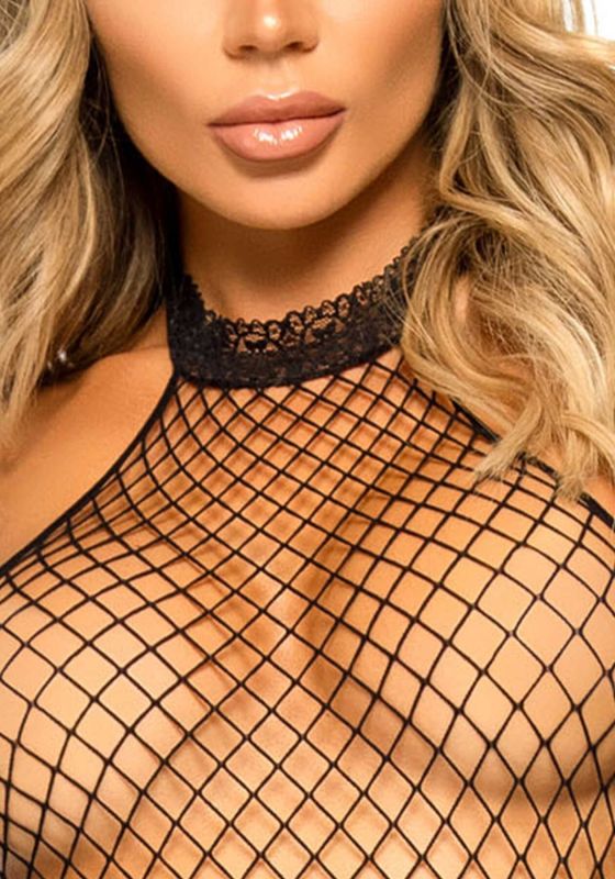 Эротический сетчатый бодистокинг Leg Avenue Racer neck bodystocking Black