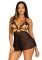 Сорочка беби-долл с открытыми чашками Leg Avenue Lace and mesh babydoll & panty Black S, стринги