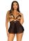 Сорочка беби-долл с открытыми чашками Leg Avenue Lace and mesh babydoll & panty Black S, стринги