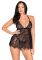 Сорочка беби-долл Leg Avenue Floral lace babydoll & string Black S, стринги