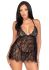 Сорочка беби-долл Leg Avenue Floral lace babydoll & string Black M, стринги