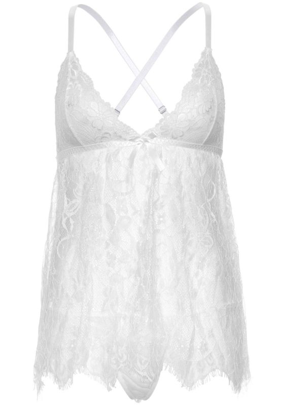 Сорочка беби-долл Leg Avenue Floral lace babydoll & string White L, стринги