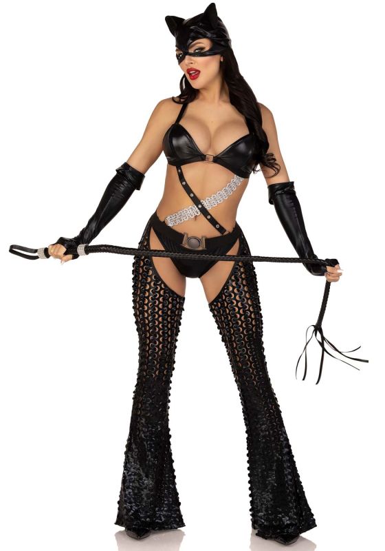 Эротический костюм кошечки-госпожи Leg Avenue Mistress Kitty M, перчатки, комбинезон, маска