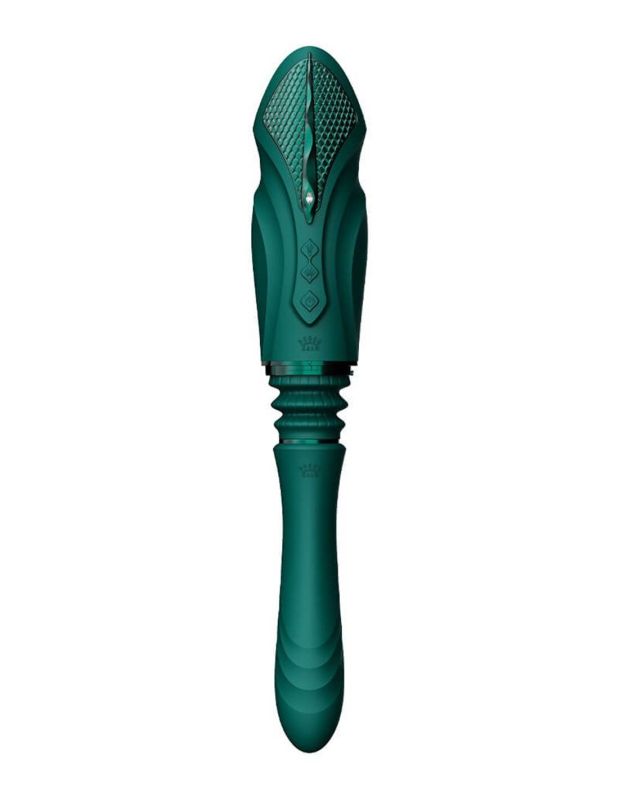 Компактная смарт секс-машина Zalo – Sesh Turquoise Green, 2 насадки, пульт ДУ, кристалл Swarovski