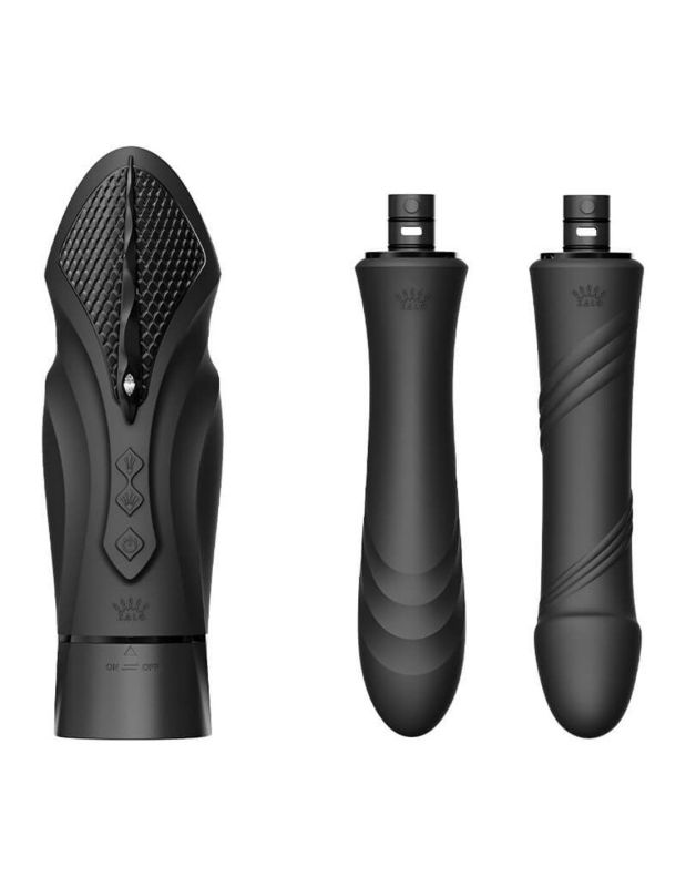 Компактная смарт секс-машина Zalo – Sesh Obsidian Black, 2 насадки, пульт ДУ, кристалл Swarovski