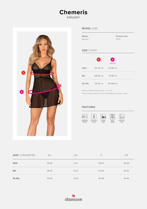 Эротический комплект Obsessive Chemeris babydoll & thong M/L, пеньюар и стринги