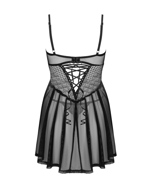 Эротический комплект Obsessive Chemeris babydoll & thong XL/2XL, пеньюар и стринги