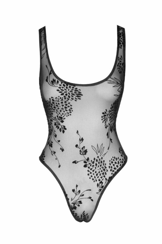 (SALE) Боди Noir Handmade F242 Tulle body with patterned flock embroidery - M
