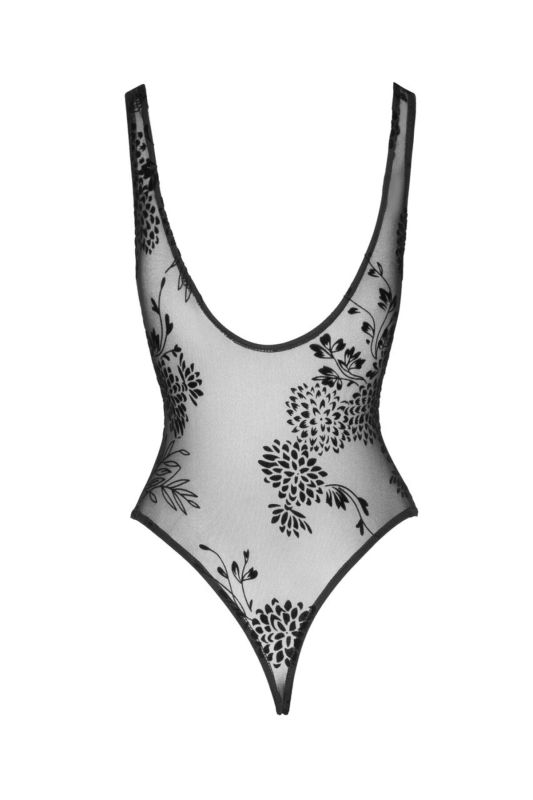 Боди Noir Handmade F242 Tulle body with patterned flock embroidery - XL