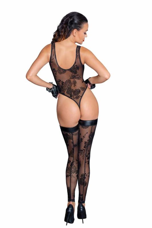 Боди Noir Handmade F242 Tulle body with patterned flock embroidery - XL