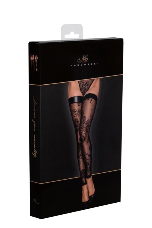 (SALE) Чулки Noir Handmade F243 Tulle stockings with patterned flock embroidery - S