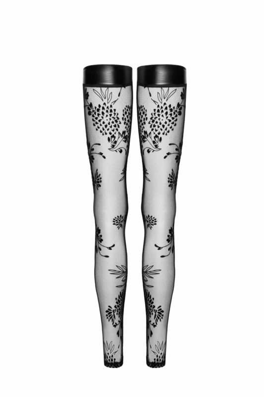 (SALE) Чулки Noir Handmade F243 Tulle stockings with patterned flock embroidery - L