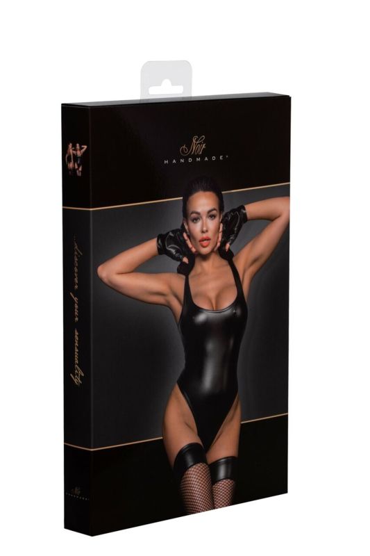 Боди Noir Handmade F244 Powerwetlook body with high cut bottom hem - L