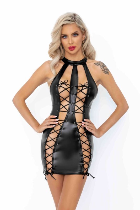 Платье Noir Handmade F291 Powerwetlook dress with double lace-up front - 3XL