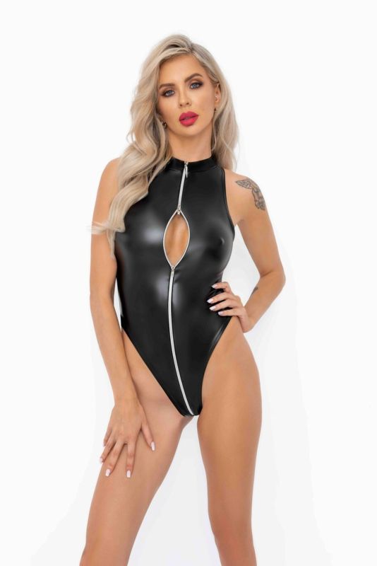 Боди Noir Handmade F294 Powerwetlook bodysuit with front zipper - XXL