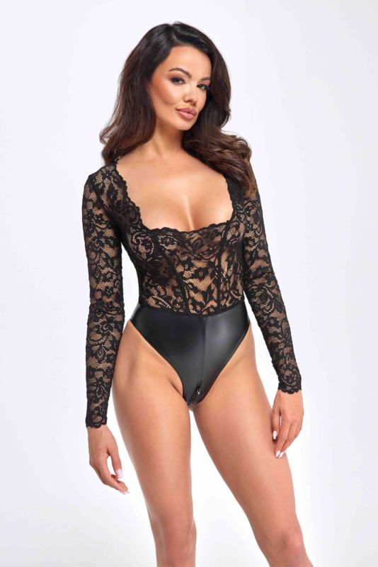 Боди Noir Handmade F296 Psyche bodysuit of lace and wetlook - L