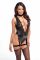 Боди Noir Handmade F297 Libido Deep-V bodysuit with collar, pearl chain and garter - M