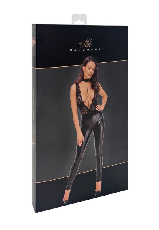 Комбинезон Noir Handmade F298 Libido Deep-V catsuit with collar and pearl chain - XXL