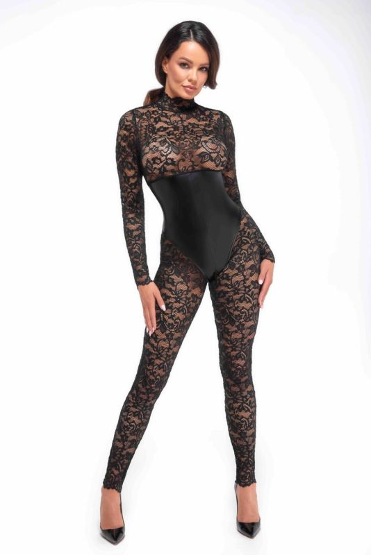 Комбинезон Noir Handmade F299 Enigma lace catsuit with underbust bodice - M