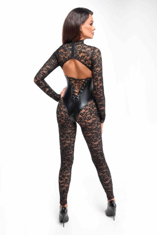 Комбинезон Noir Handmade F299 Enigma lace catsuit with underbust bodice - XL