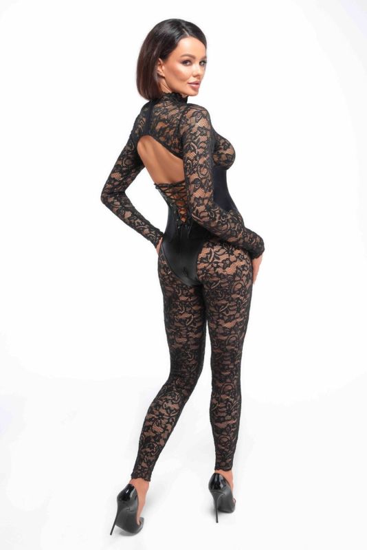 Комбинезон Noir Handmade F299 Enigma lace catsuit with underbust bodice - 3XL