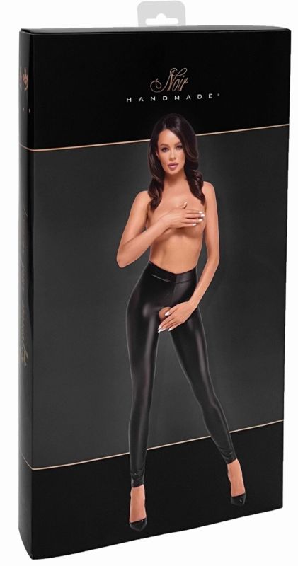 Лeггинсы Noir Handmade F304 Taboo wetlook leggings with open crotch and bum - XXL